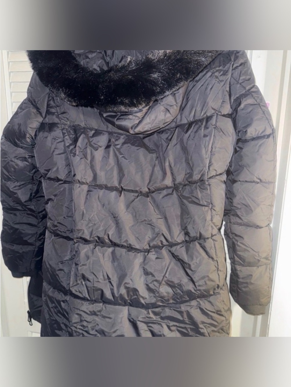 Black Long Puffer Coat w/ Faux Fur Hood Plush Lined Size S - Picture 5 of 5